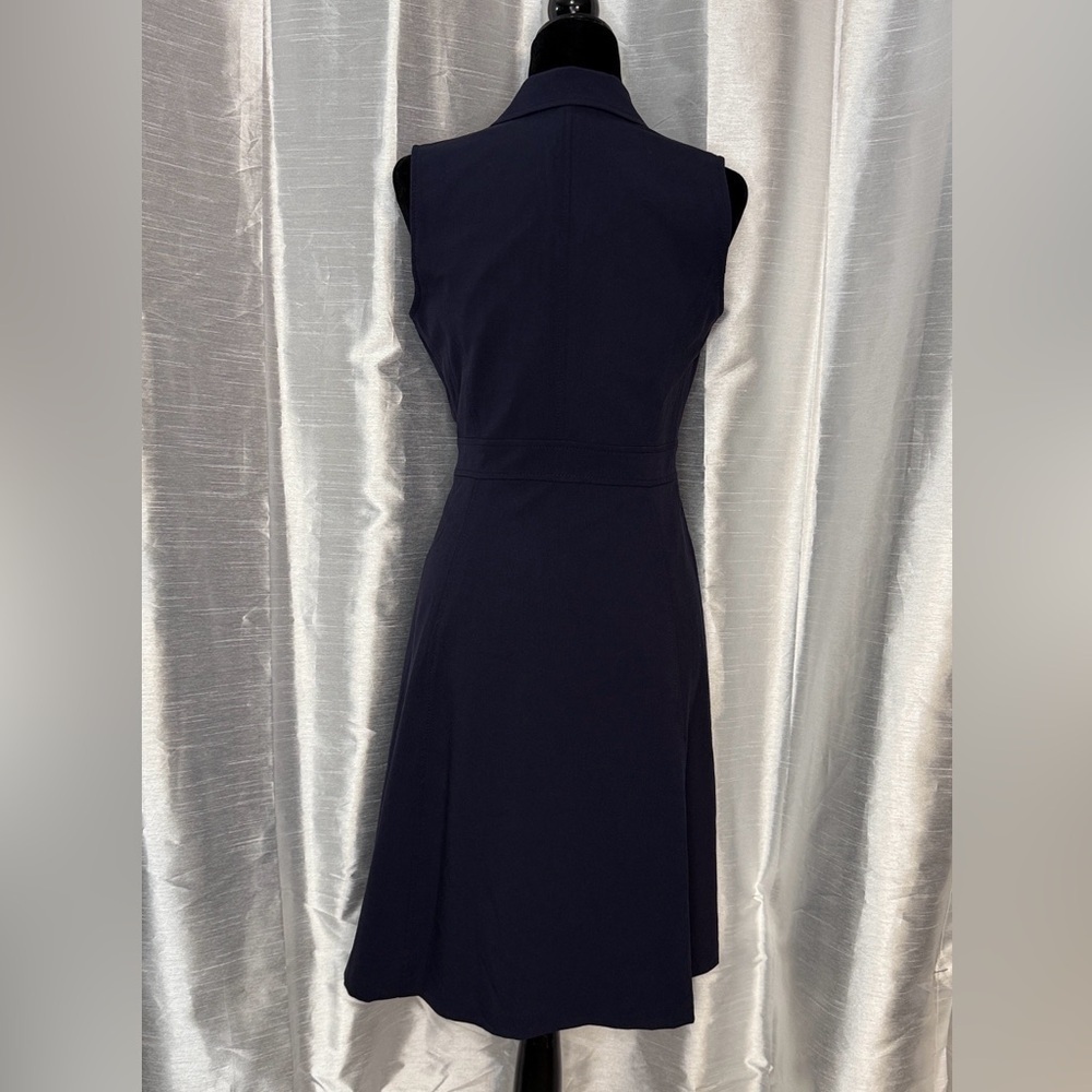 Ellen Tracy Navy Sleeveless A Line Faux Wrap Dress Women’s 6 Above Knee Lined - Picture 4 of 10